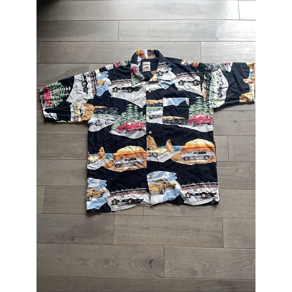 Vintage Paradise Found Mens Corvette Hawaiian Shirt Size XLBeach Cruise Speedway